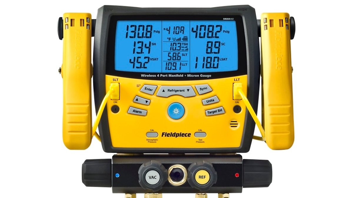 Fieldpiece SMAN460 colector digital inalámbrico 4 puertos con micrómetro integrado