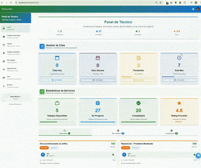 Navegación interfaz técnicos aire acondicionado Barcelona - ClimaJobs Dashboard